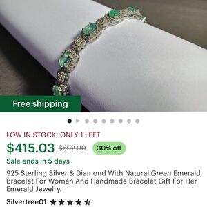 Emerald bracelet either 925 silver